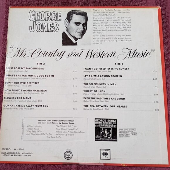 20% OFF Vintage George Jones Vinyl LP – Mr. Country and Western Music - c 1965 - Picture 3 of 8